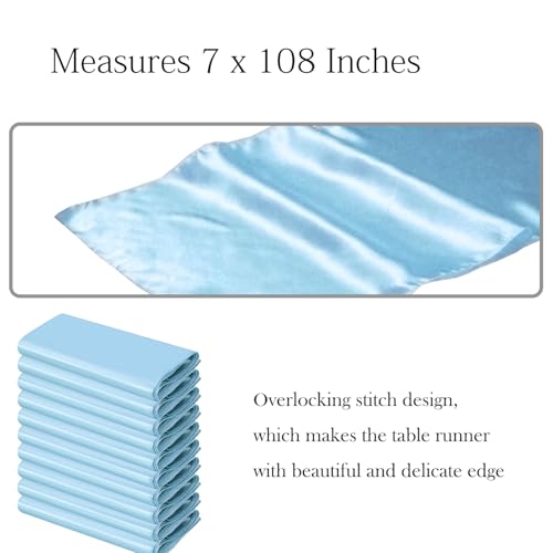 Baby Blue Satin Chair Sashes - 50 Pack, 7x108 Inch Bows for Wedding & Party