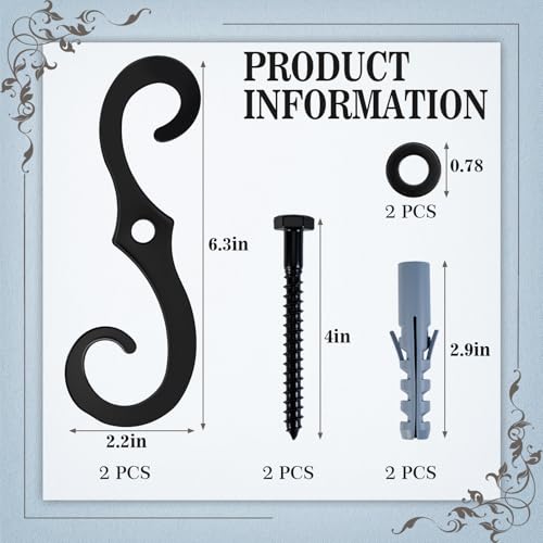 6-Pack 6.3 Inch S-Style Shutter Dogs - Decorative Metal Tieback Hardware