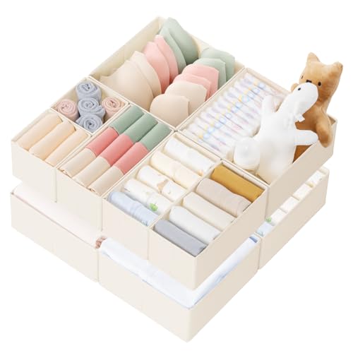 10-Pack Foldable Drawer Organizer Bins for Clothes, Socks, and Nursery Storage (Beige)