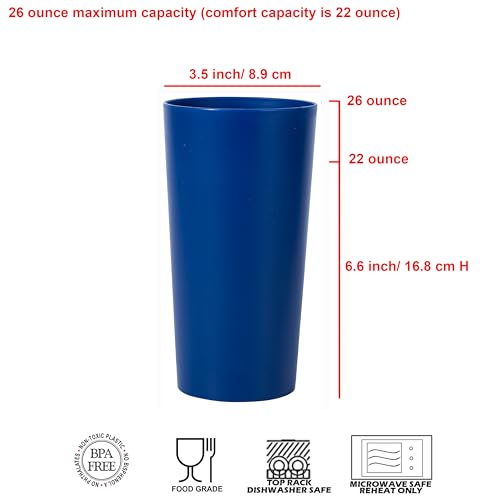 26oz Stackable Plastic Drinking Glasses, Shatter-Resistant Tumblers - Set of 6