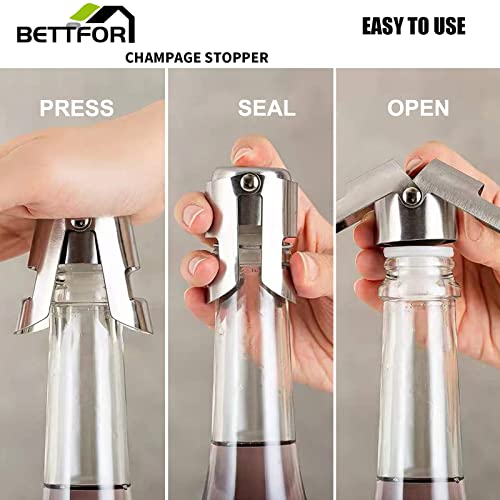 Stainless Steel Champagne Bottle Stoppers - Leak-Proof Saver (2 Pack)