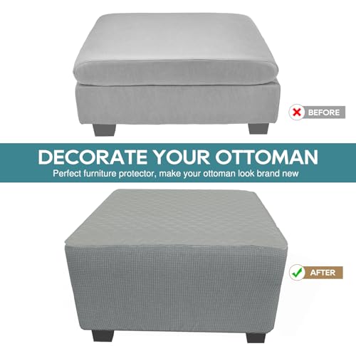 Large Waterproof Square Ottoman Cover - Light Gray, Stretch Fit