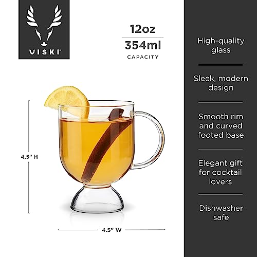 Viski Irish Coffee Glasses Set of 2 - Clear Hot Todddy Mug for Mulled Wine & Spirits