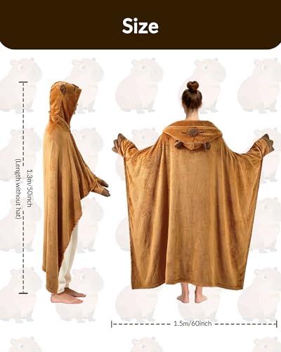 Capybara Wearable Blanket Hoodie with Sleeves - Soft Plush Loungewear