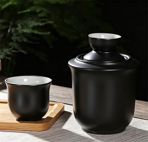 Mozacona Ceramic 3-in-1 Sake Set with Tokkuri Bottle, Ochoko Cups & Wine Warmer