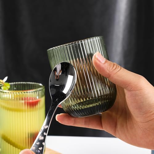 WeirdUncle Green Ribbed Glassware Set - 8pc Origami Style Drinkware, Highball & Rocks Glasses