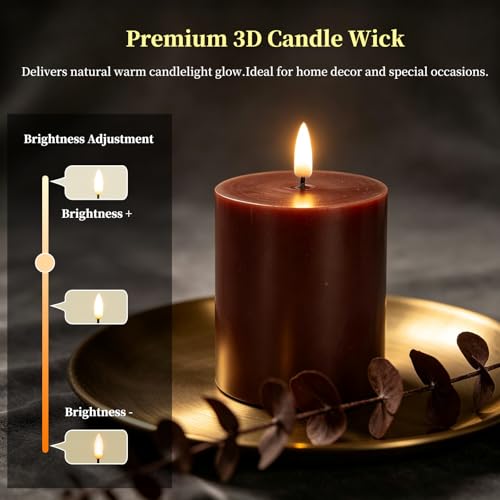 RosMank 3-Piece LED Candles Set with 10-Key Remote, Flameless Real Wax, Red