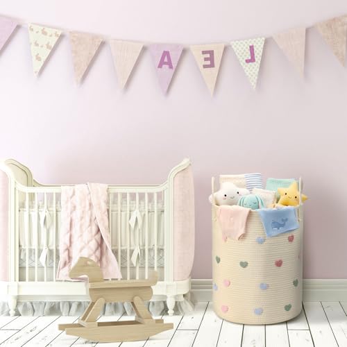 Large Cotton Rope Woven Basket - Decorative Heart Nursery Storage Bin