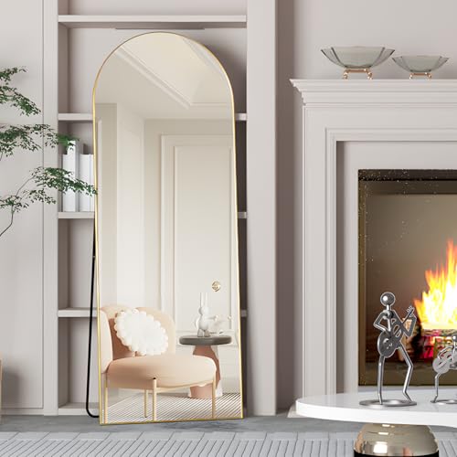 56"x16" Arched Full Length Floor Mirror with Stand, Gold Aluminum Frame