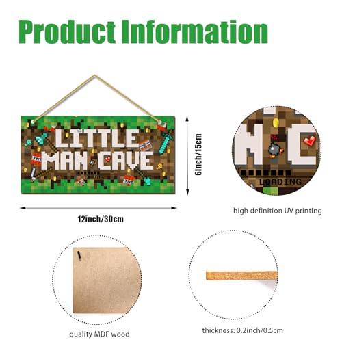 Little Man Cave Pixel Gaming Door Sign - Wooden Gamer Room Wall Decor