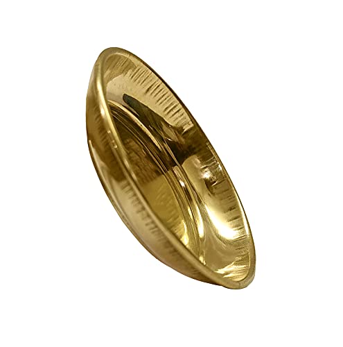 Set of 4 Pure Brass Puja Bhog Thali Plates - 8.3cm Ritual Offering Dishes