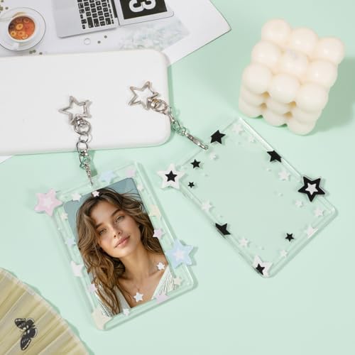 2Pcs Acrylic Star Photocard Holder Keychain with Metal Chain