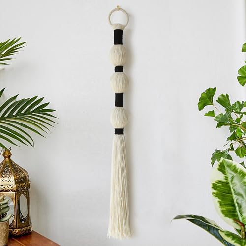 Macrame Wall Hanging, 27-inch Handmade Cotton Tassel Art Decor