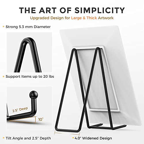 10 Inch Large Metal Plate Stands for Display - 4 Pack Matte Black Easels