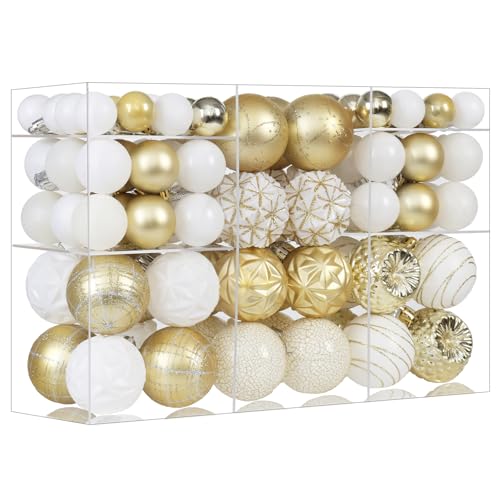 Forsylvanas 100pcs Christmas Ornaments Set White & Gold Shatterproof Holiday Decorations