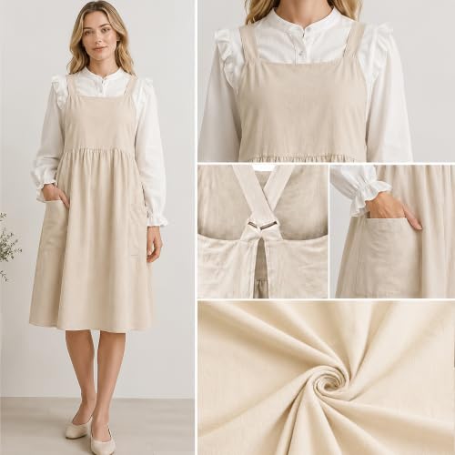 Cotton Linen Cross Back Apron with Pockets for Kitchen and Gardening