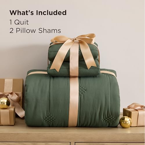 Bedsure Queen Quilt Set - Soft Lightweight Bedspread & 2 Shams, Dark Green