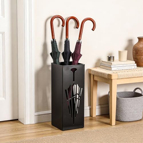 Square Metal Umbrella Stand for Entryway, Freestanding Storage Bin, Black