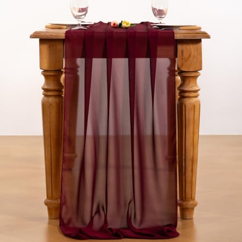 Burgundy Chiffon Table Runner 29 x 120 Inch Rustic Wedding Decor