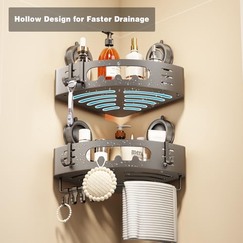 2-Pack Corner Shower Caddy with Suction Cup - Rust-Proof Aluminum Organizer