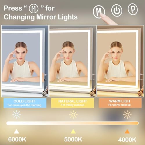 Gvnkvn 24x19 Inch Square White LED Makeup Vanity Mirror with USB Charging & 10X Magnification