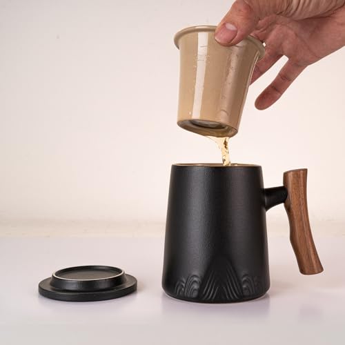 Urban Tokyo Black Tea Cup with Lid & Porcelain Infuser 15oz - Hot Beverage Mug