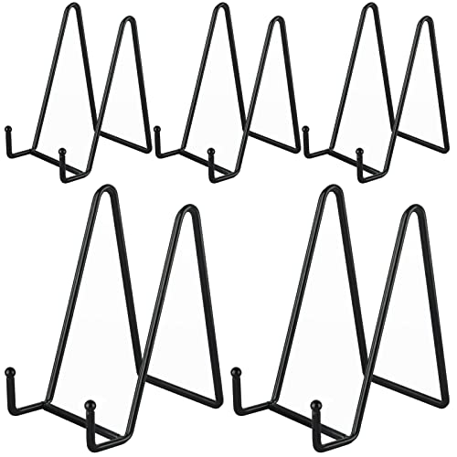 6-Inch Metal Plate Display Stands, Black Iron Easel Holder - 5 Pack