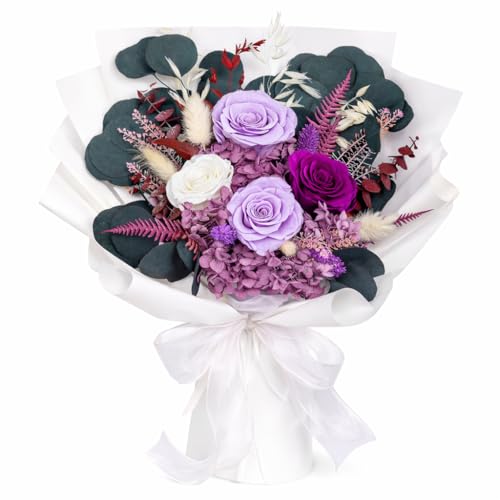 Preserved Purple Rose Bouquet, Long-Lasting Floral Arrangement Gift