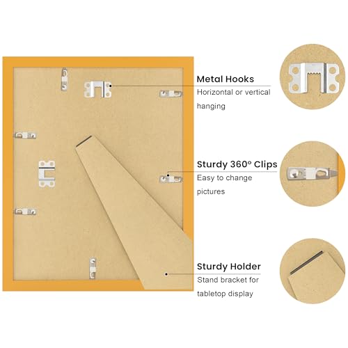8x10 Yellow Wooden Picture Frame with Wavy Mat & Real Glass for Wall & Tabletop