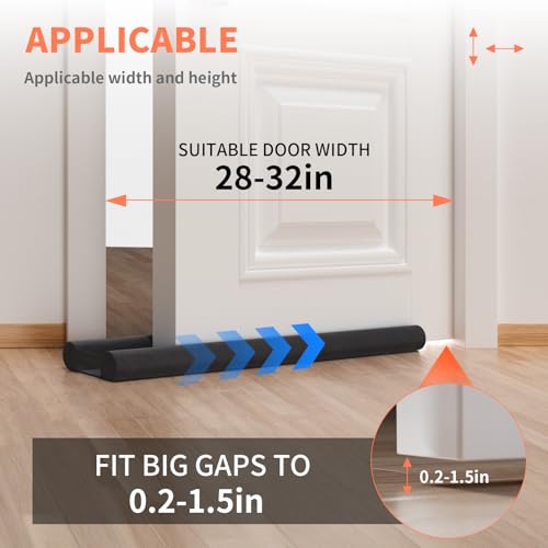 Under Door Draft Stopper & Soundproof Door Bottom Seal, 28-32 In, Black