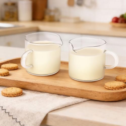 4oz Double Spouts Espresso Shot Cups Set of 2 - Clear Glass Coffee Mugs with Handle
