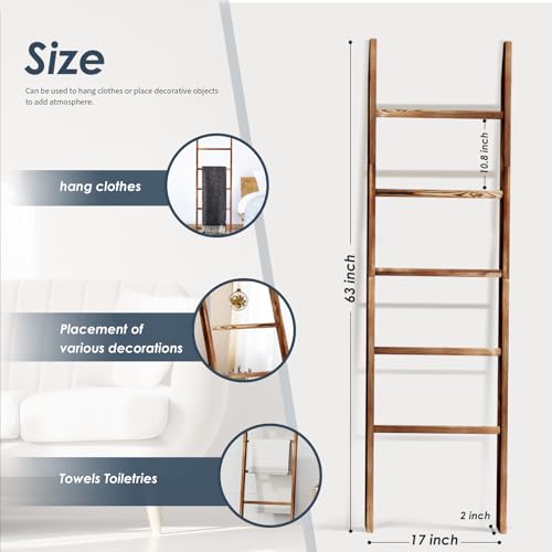 5-Tier Wooden Blanket Ladder - Rustic Farmhouse Quilt & Towel Display Rack