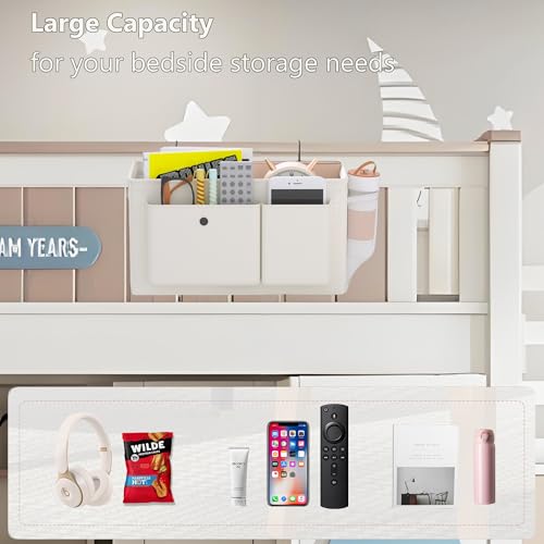 Hanging Bedside Caddy Storage Organizer with Hooks for Dorm Bunk Bed Rail