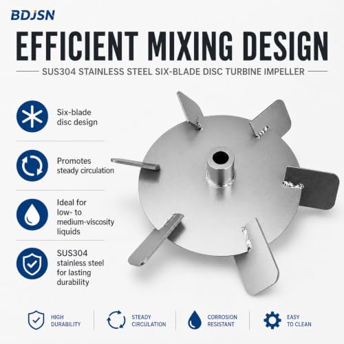 BDJSN 15x250mm Stainless Steel 6-Blade Mixer Impeller for Drum & Tank Mixers