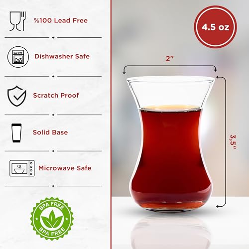 Yersiz Set of 6 Turkish Tea Glasses - Elegant Slim Tulip Shape Drinkware