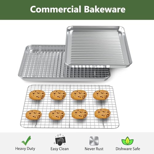 Stainless Steel Baking Sheet and Cooling Rack Set, 16x12 Inch (4-Piece)