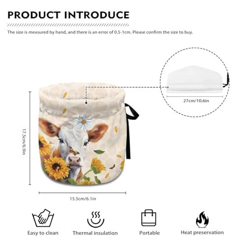 Sunflower Cow Print Teapot Thermal Cover - Insulated Kettle Tea Cozy