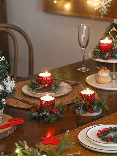 Christmas Candle Rings with Soy Votive Candles - Set of 4 Red Berry Centerpiece