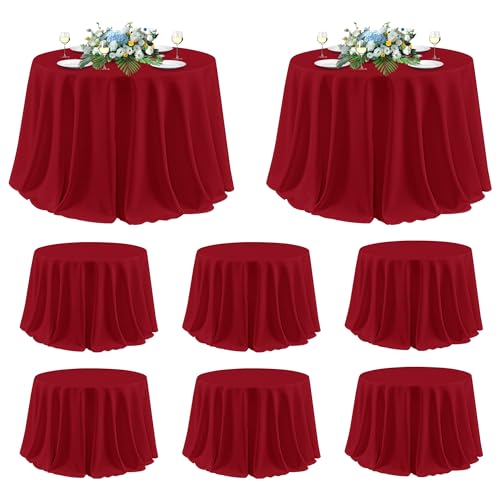 Sancua 8 Pack Red Round Tablecloth 120 Inch for 48-96 Inch Tables