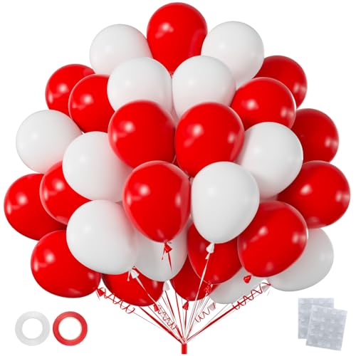 Q&High Life Red White Balloon Kit - 60pcs 12 Inch Latex Balloons for Christmas Graduation Wedding Valentine’s Day