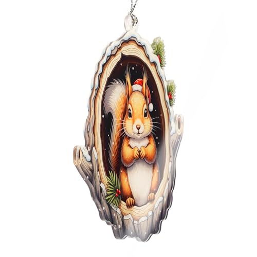 Woodland Squirrel Christmas Ornament - Handmade Holiday Tree Decor - RUSATEN