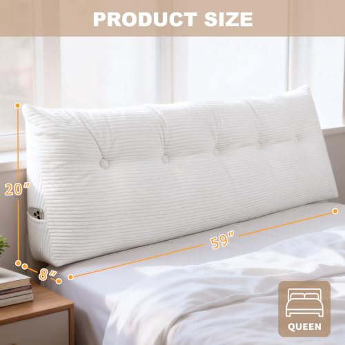 Queen Headboard Pillow Wedge for Reading & Back Support, 59x20x8