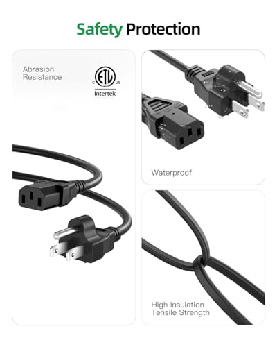 4ft 3-Prong Power Cord for Kitchen Appliances, 18 AWG Universal AC Cable