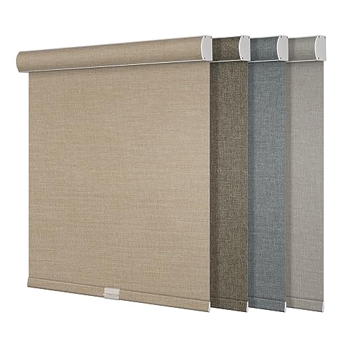 Custom Beige Blackout Roller Shades - Cordless Linen Fabric