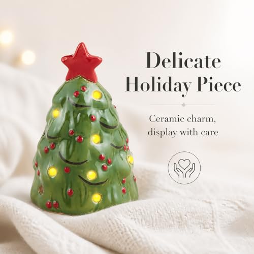 Mud Pie Light Up Christmas Tree Sitter – Green Stoneware LED Tabletop Decor