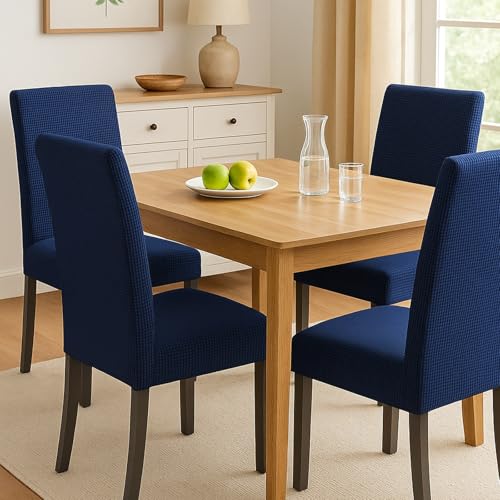 Navy Blue Dining Chair Covers Set of 4 - Slipcovers for Kitchen Chairs