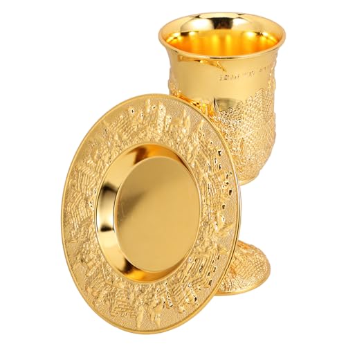 Silver-Plated Kiddush Cup and Saucer Set - 5oz Embossed Wine Goblet