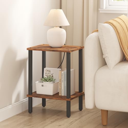 2-Tier End Tables Set of 2 - Rustic Side Table & Nightstand for Small Spaces