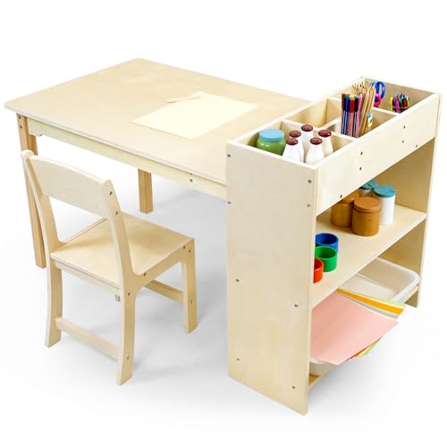 Kids Wooden Activity Table and Chair Set with Storage for Arts and Crafts