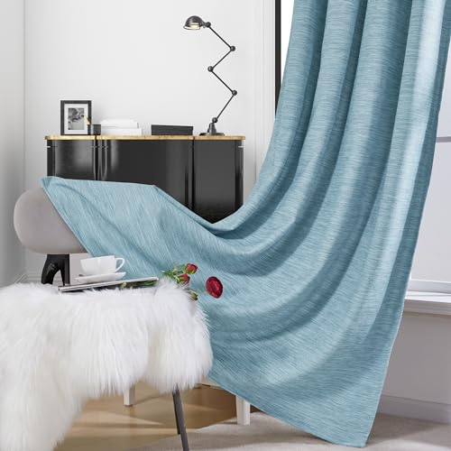 Deconovo Faux Linen Total Blackout Curtains Grommet Noise Reducing Panels with Black Backing for Living Room£¬2 Panels£¬Teal£¬52Wx74L Inch